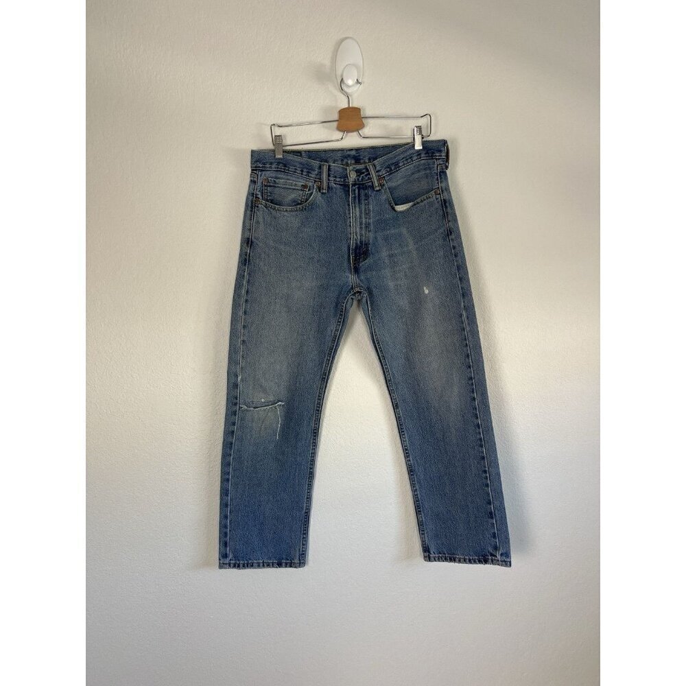 Vintage Levis 505 Jeans Mens 34x29 Ripped Regular Fit Medium Wash Denim Straight